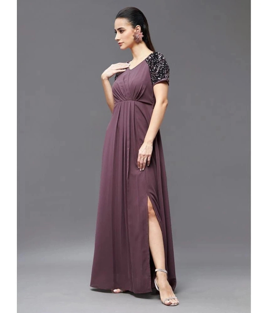 Miss Chase Polyester Embellished Full Length Womens Side Slit Dress - Mauve ( Pack of 1 ) - None