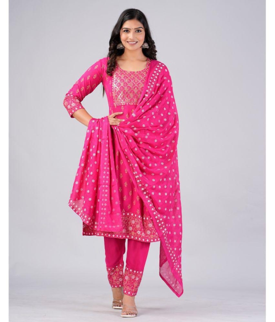 MAUKA Rayon Printed Kurti With Pants Women''s Stitched Salwar Suit - Pink ( Pack of 1 ) - None