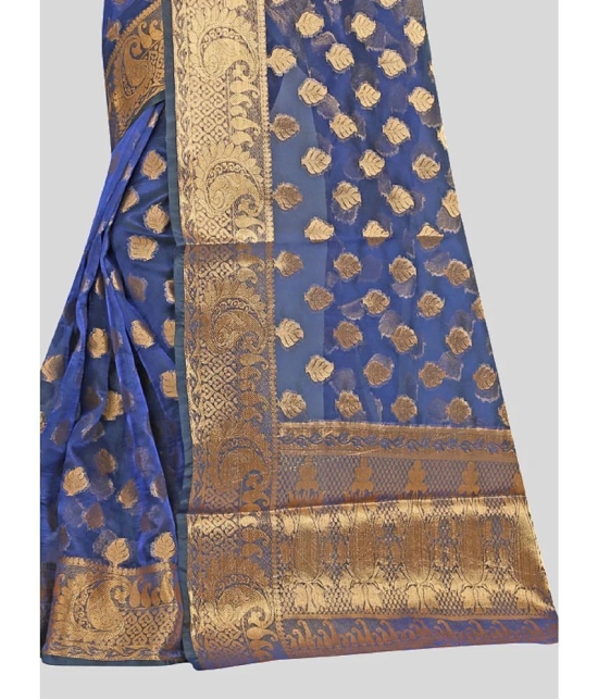 Gazal Fashions - Blue Banarasi Silk Saree With Blouse Piece ( Pack of 1 ) - Blue