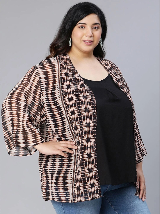 Oxolloxo Women Plus Size Printed Open Front Shrug