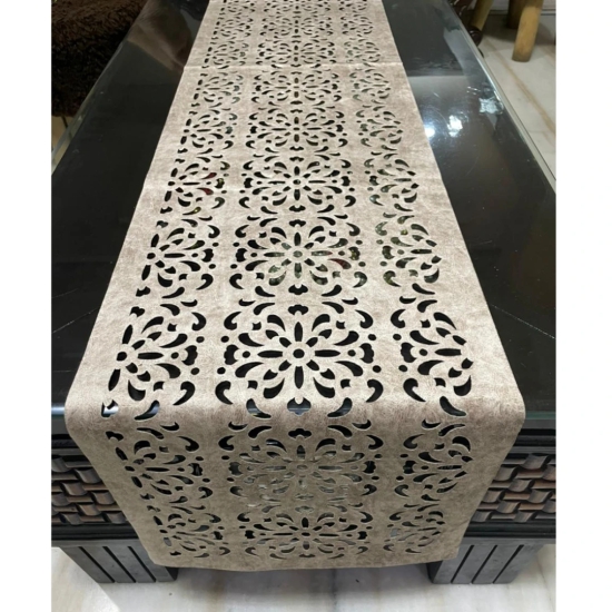 Cutwork Velvet Table Runner-Silver