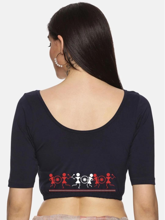 Women Back Printed Stretchable Blouse U028-Navy / 5X-Large