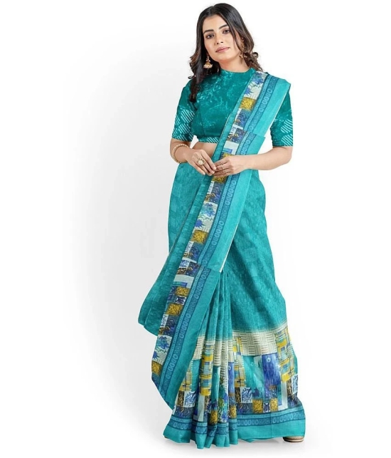 Saadhvi Georgette Printed Saree With Blouse Piece - Light Blue ( Pack of 1 ) - Light Blue