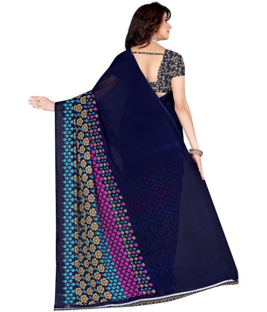 LEELAVATI - Navy Blue Georgette Saree With Blouse Piece ( Pack of 1 ) - Navy Blue