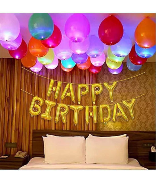 Party Propz Happy Birthday Decoration Kit with LED balloons & Foil Balloon Banner - Set of 40 - Multi-Color