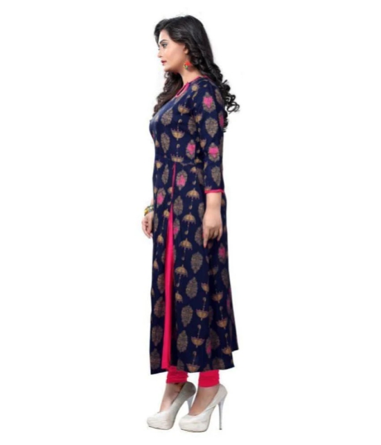 Vbuyz - Navy Rayon Womens Front Slit Kurti ( Pack of 1 ) - None