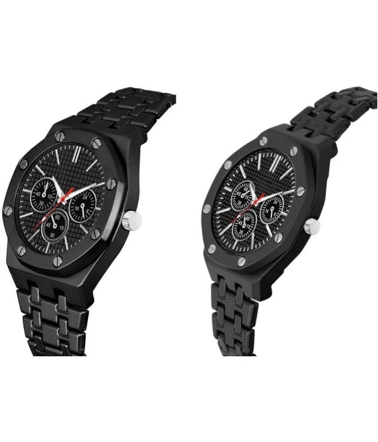 acnos Black Stainless Steel Analog Couples Watch