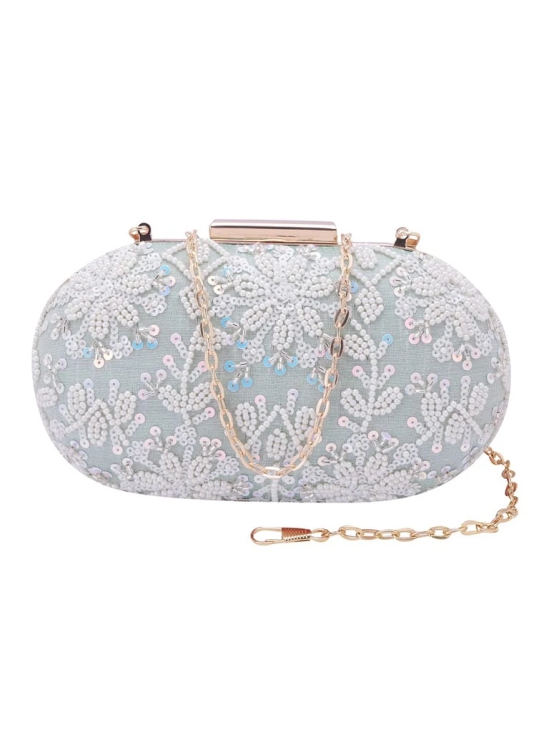 Embellished sea green hand embroided hand clutch party bag