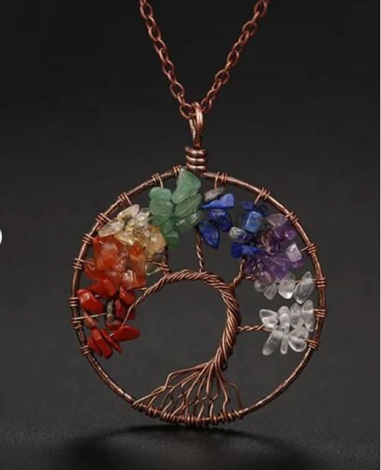 Handmade Bohemian Tree of Life Wire Quartz Stone Necklace