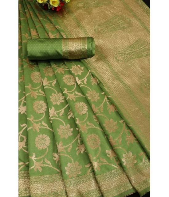 Gazal Fashions Banarasi Silk Embellished Saree With Blouse Piece - Green ( Pack of 1 ) - Green