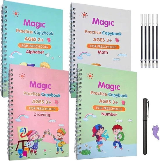 AYBOR (4 Book+10 Refill) Magic Practice Copybook for Kids Reusable Number & Letter Tracing Books Drawing & Math Practice Books Print Handwriting Workbook for Beginners Preschoolers