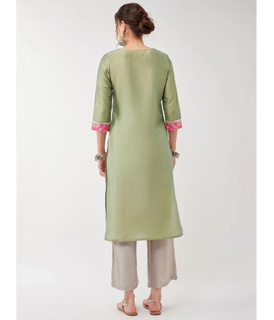 Pannkh - Green Art Silk Womens Straight Kurti ( Pack of 1 ) - None