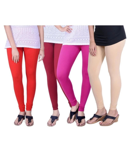 TCG Combo of 4 Leggings Gray, Red, Pink & Orange_GL414 - S