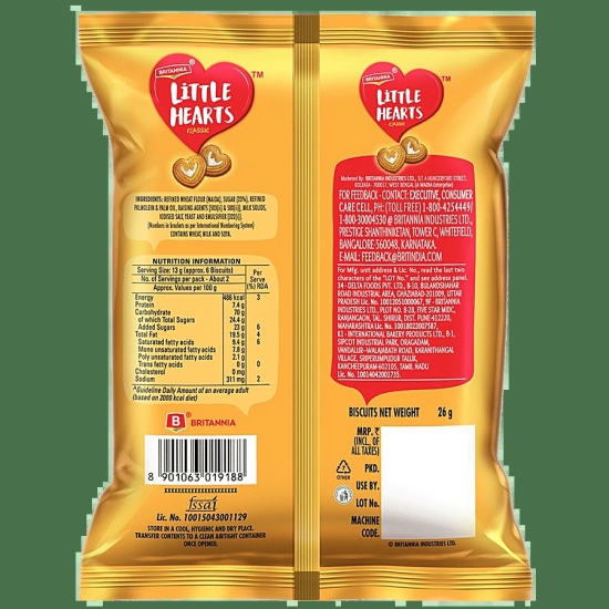 Britannia Little Hearts - Classic, Heart-Shaped, Sugar Sprinkled Biscuit, 26 G