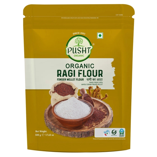 Pusht Organic Ragi Atta, Finger Millet Flour - 500 gm, Pack of 3