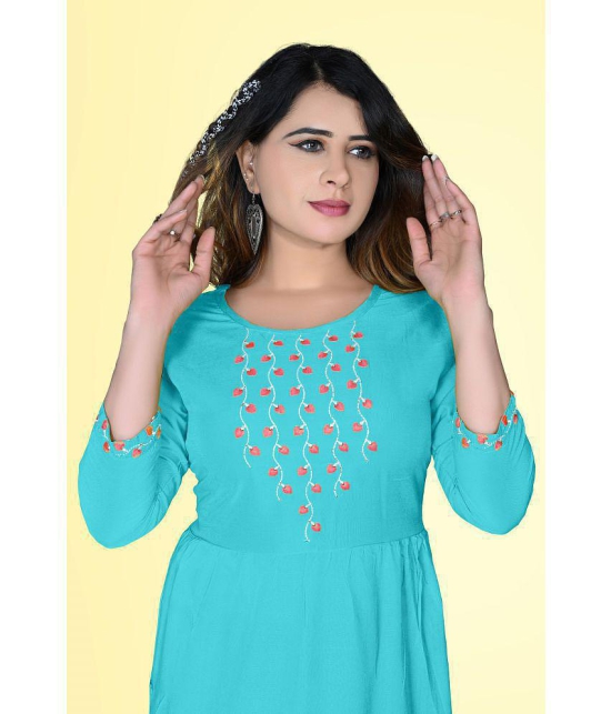 haya fashion - Light Blue Rayon Women's A-line Kurti ( Pack of 1 ) - None