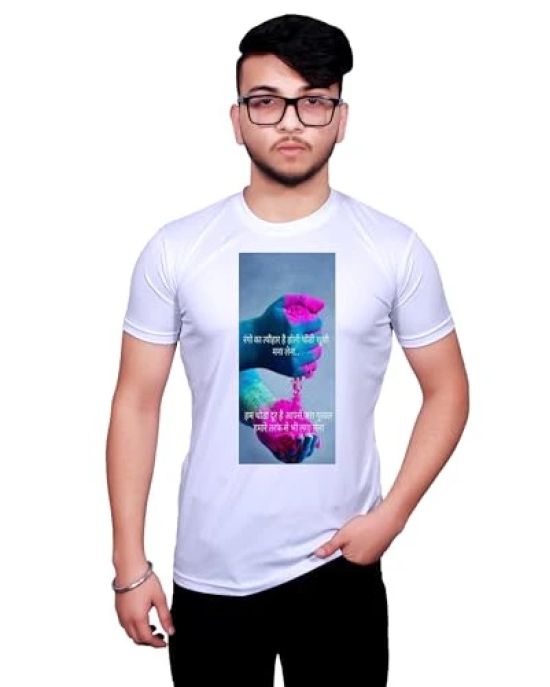 NITYANAND CREATIONS Round Neck White Holi T-Shirt for MEN-HOLI-T-SHIRT-11514-M