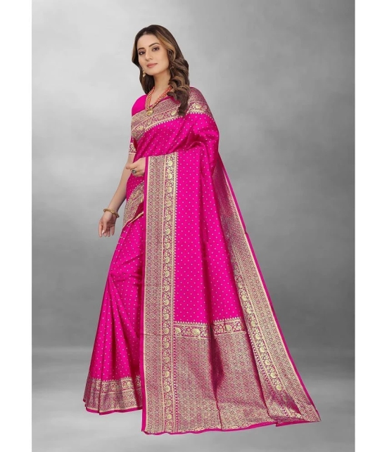 Gazal Fashions Banarasi Silk Embellished Saree With Blouse Piece - Pink ( Pack of 1 ) - Pink