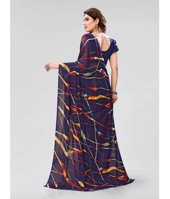 Kashvi Sarees Georgette Printed Saree With Blouse Piece - Navy Blue ( Pack of 1 ) - Navy Blue