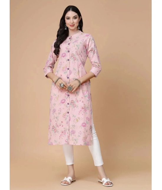 GOD BLESS Cotton Printed Front Slit Womens Kurti - Peach ( Pack of 1 ) - None