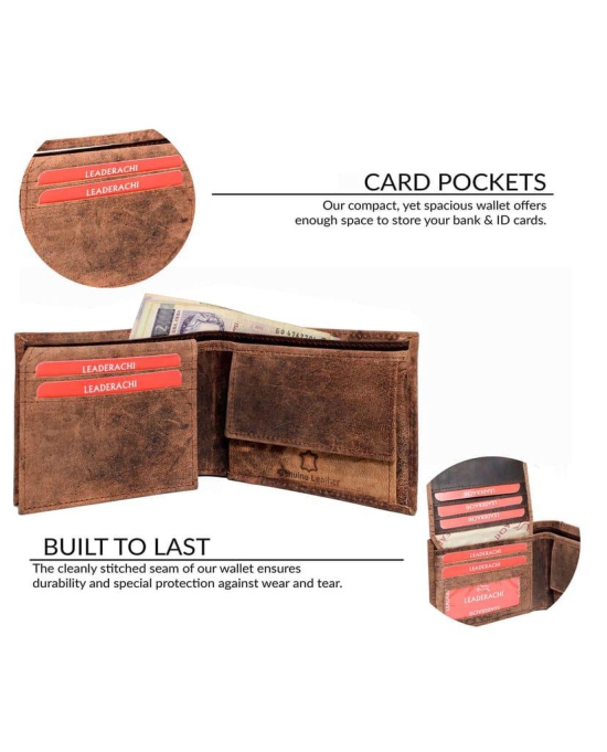 LEADERACHI--Raksha Bandhan- Genuine Full Grain -Hunter Leather RFID Blocking Bi fold Wallet for Men .(W4)