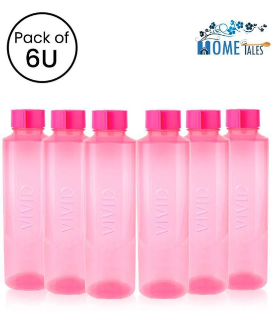 HOMETALES Vivid Pink Fridge Water Bottle 1000 mL ( Set of 6 ) - Pink