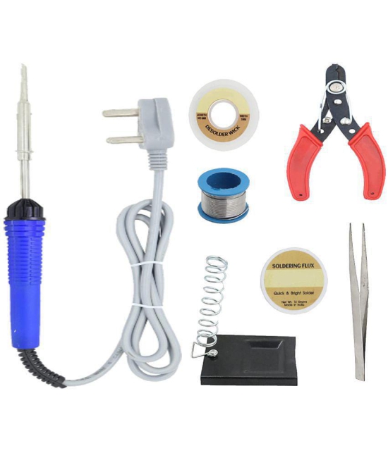 ALDECO: ( 7 in 1 ) Soldering Iron Kit contains- Blue Iron, Wire, Flux, Wick, Stand, Tweezer, Cutter