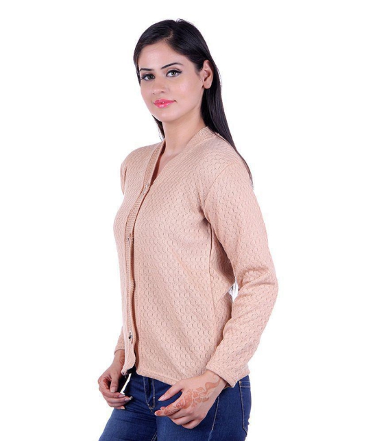 eWools.in Beige Woollen Full Sleeves Buttoned Cardigan - M