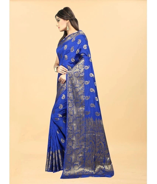 Gazal Fashions - Blue Banarasi Silk Saree With Blouse Piece ( Pack of 1 ) - Blue