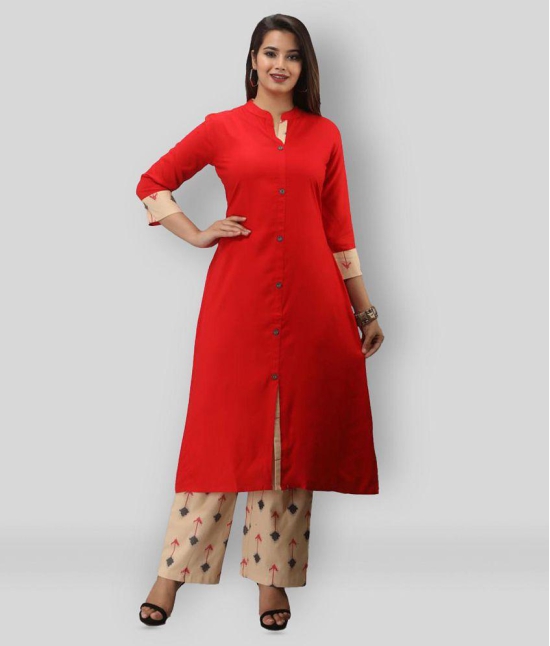 MAUKA - Red Straight Rayon Womens Stitched Salwar Suit ( Pack of 1 ) - XXL