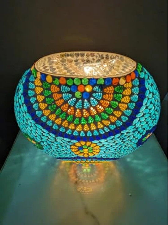 Aarna Creations Turkish Mosaic Lamp in Purse Shape| Hand-Carved Mosaic Pattern lamp | Beautiful Artistic Mosaic lamp (Medium)