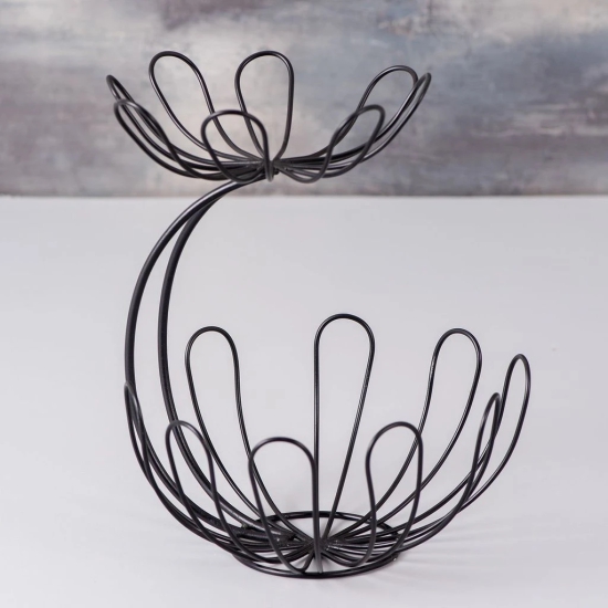 Cache tiered floral wire basket in Black Color