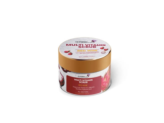 Multi Vitamin Scrub Dragon Fruit, Allantoin, Red Wine, Hyaluronic Acid, Enriched with Vitamin A+C.