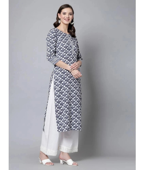 KIPEK Rayon Printed Straight Womens Kurti - Grey ( Pack of 1 ) - None