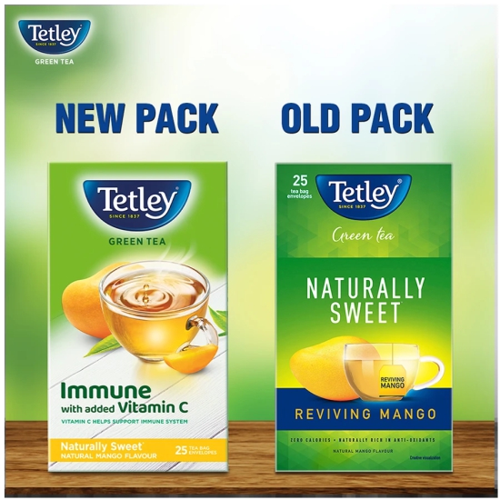 Tetley Natural Mango Immune with Added Vitamin C Green Tea, 25 Bags