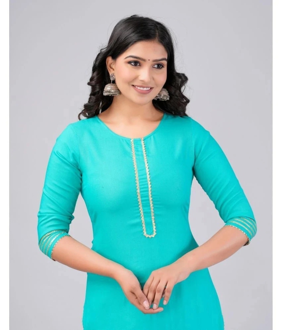 MAUKA Rayon Embroidered Straight Womens Kurti - Turquoise ( Pack of 1 ) - None