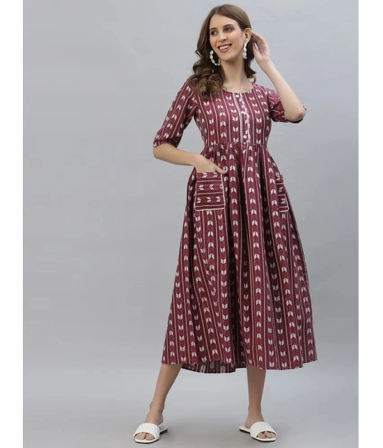 Stylum - Wine Cotton Blend Womens Flared Kurti ( Pack of 1 ) - None