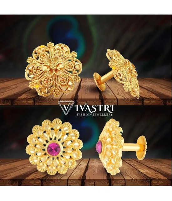 VIVASTRI Golden Stud Earrings ( Pack of 2 ) - Golden