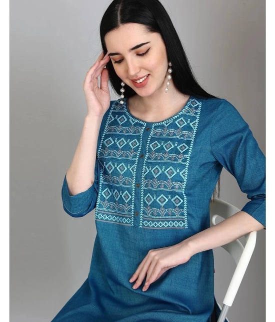 Alena Rayon Embroidered Straight Womens Kurti - Blue ( Pack of 1 ) - None