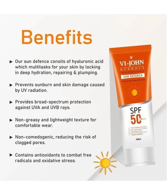 VI-JOHN Herbals Sun Defense Sunscreen SPF 50 PA+++ Broad Spectrum With Hyaluronic & Vitamin C 100ml