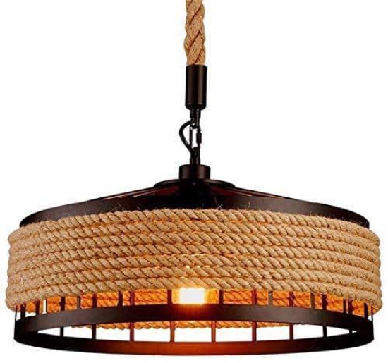 CEILING LIGHT, RETRO INDUSTRIAL IRON VINTAGE LOFT CEILING LAMP CHANDELIER RUSTIC HEMP ROPE IRON CANDLESTICK