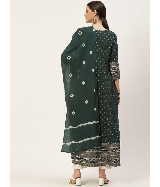 Kbz - Green Cotton Women's Flared Kurti with Dupatta ( Pack of 1 ) - None