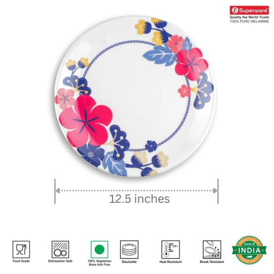 SUPERWARE, MELAMINE - HIBISCUS | 6 Nos.-12.5 inches | Buffet Plate