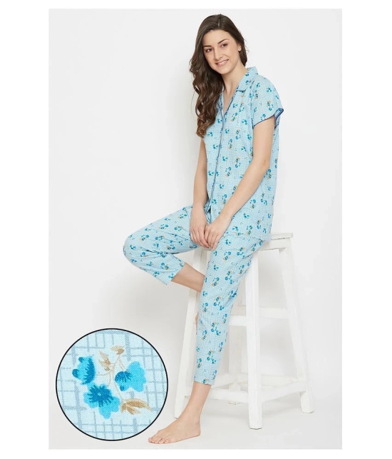 Clovia Cotton Nightsuit Sets - Blue Pack of 2 - L