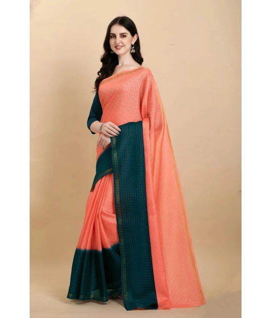 Apnisha Silk Blend Colorblock Saree With Blouse Piece - Peach ( Pack of 1 ) - Peach