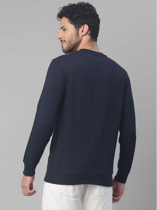 UrbanMark Men Regular Fit Printed Full Sleeves Round Neck Fleece Sweatshirt-Navy Blue - None