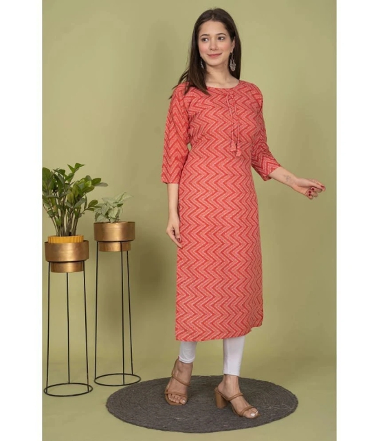 Estela Cotton Blend Printed Straight Womens Kurti - Orange ( Pack of 1 ) - None