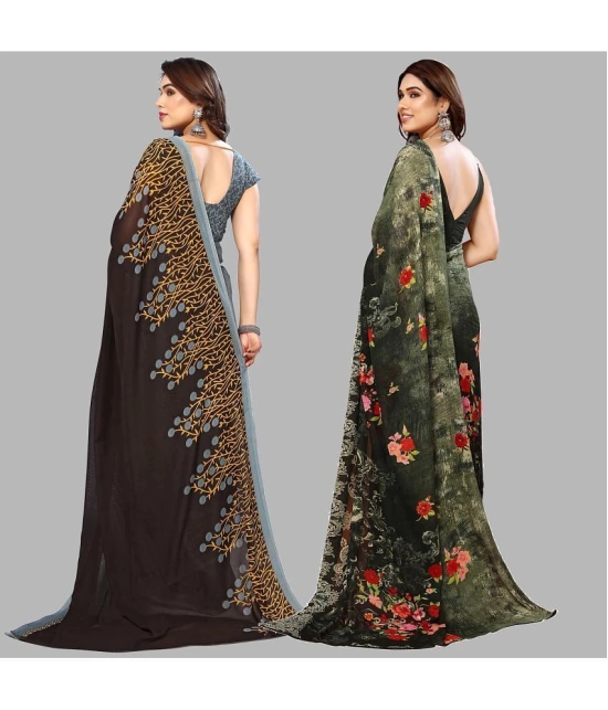 ANAND SAREES Georgette Printed Saree With Blouse Piece - Multicolour ( Pack of 2 ) - Multicolour