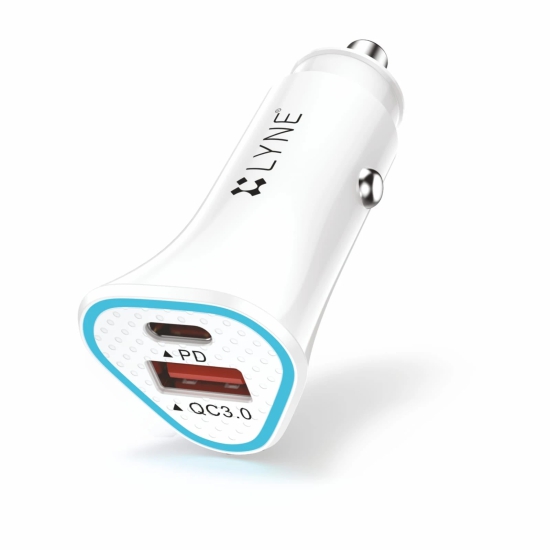 Lyne Piston 6 PD 20W Dual USB With TypeC Cable Car Charger (White)