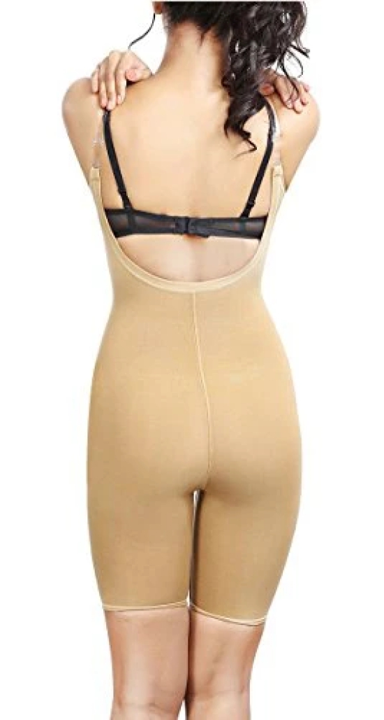 ADORNA Women Cotton Spandex Blend Body Bracer for Thighs, Back, Tummy - Stretchable Tummy Control with Adjustable Transparent Strap for Full Body Shaping and Slimming (Beige)